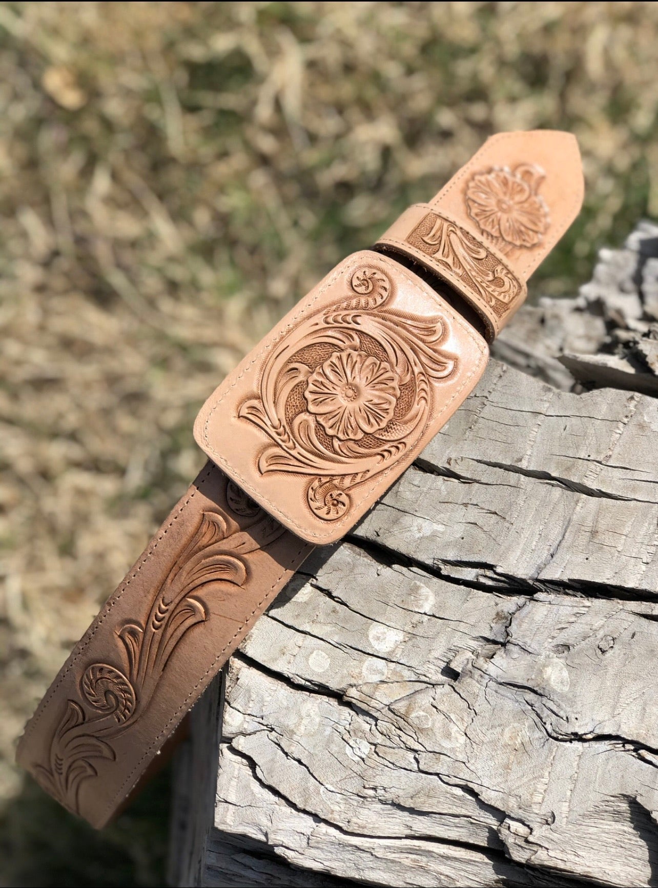 Natural handtooled belt