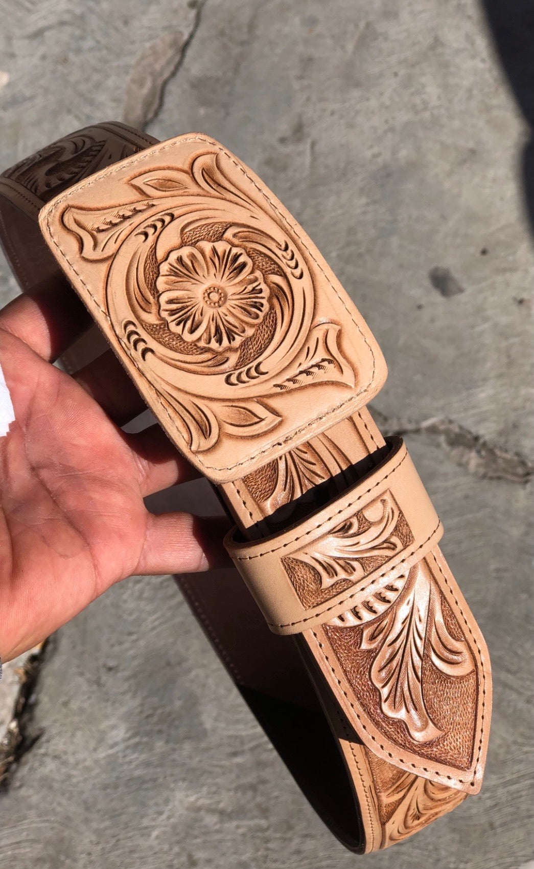 Natural handtooled belt